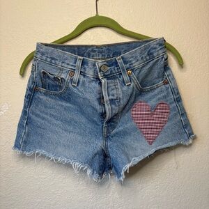 Levi's Blue Jean Shorts with Heart Embroidery